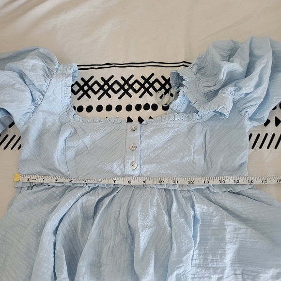 NWOT Free People Women's Ruffle Trim Puffy Sleeves Light Blue Crop Blouse Sz XS - Picture 9 of 13